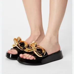 Jeffrey Campbell Black and Gold Women's Slide Sandals