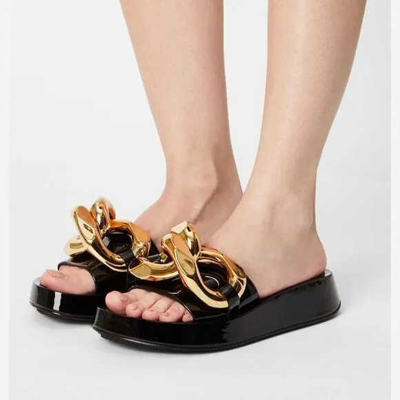 Jeffrey Campbell Black and Gold Women's Slide Sandals