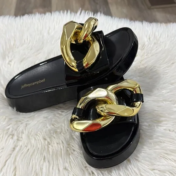 Jeffrey Campbell Black and Gold Women's Slide Sandals