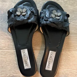 Jimmy Choo Black Embellished Slide Sandals