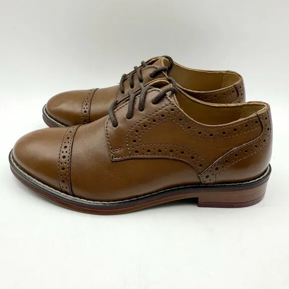 JOHNSTON &amp; MURPHY Kids Conard Cap Toe Dress Shoes US 12.5 M Brown Leather NIB