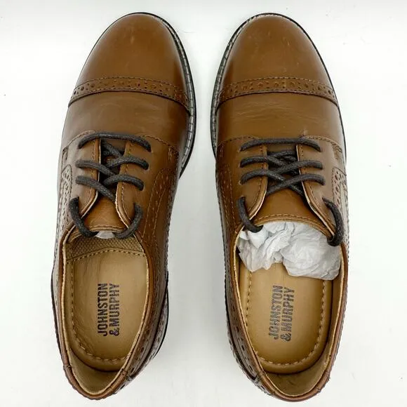 JOHNSTON &amp; MURPHY Kids Conard Cap Toe Dress Shoes US 12.5 M Brown Leather NIB