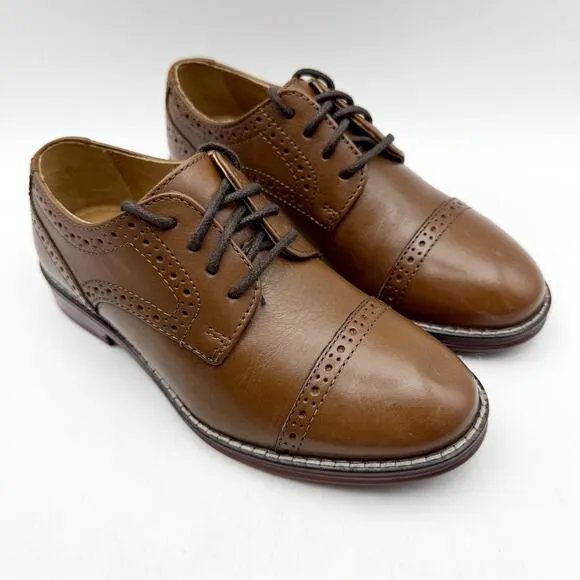 JOHNSTON &amp; MURPHY Kids Conard Cap Toe Dress Shoes US 12.5 M Brown Leather NIB