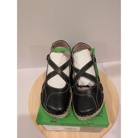 Josef Seibel Rosalie 13 Black Sandals Womens 6.5 EU 37 Leather Comfort Strappy