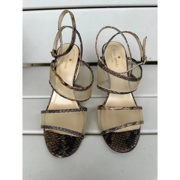 Kate Spade New York Italian Vero Cuoio Textured Snakeskin Mesh Stiletto Heels 7