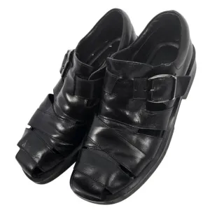 Kenneth Cole Black Leather Fisherman Sandals Mens 11 Made in Italy Quiet Luxury