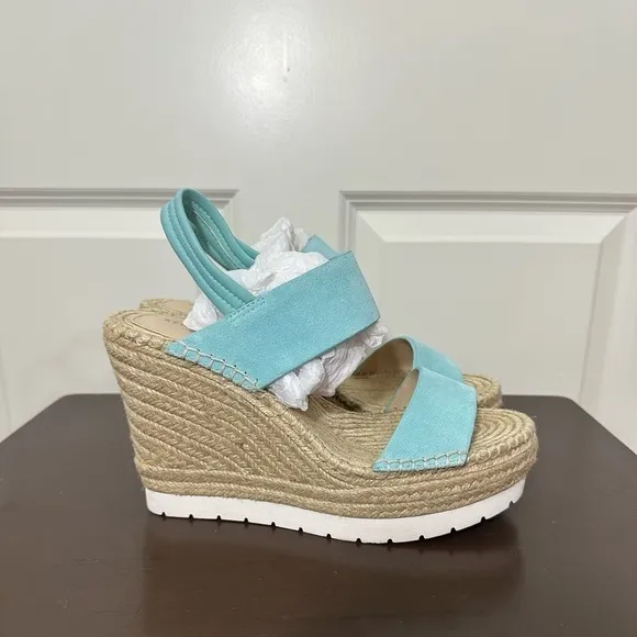 Kenneth Cole Gentle Souls Elyssa Two-band Wedge Leather Sandals Size 10