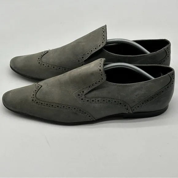 KG Kurt Geiger Men Size 10 / 43 EU Shoe Gray Suede Almond Toe Dress Loafers