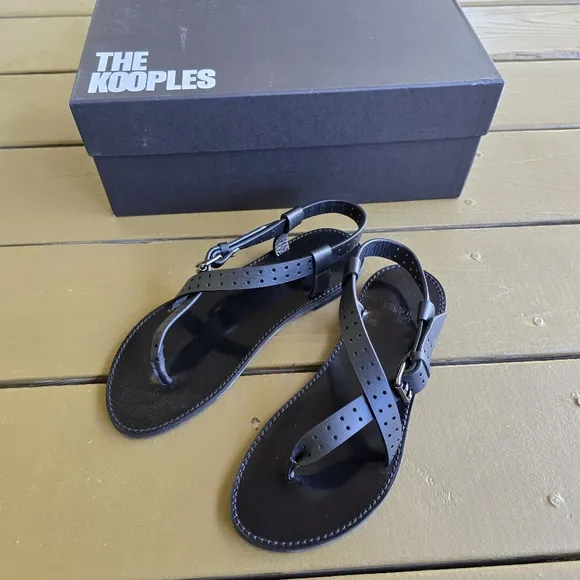 Kooples Black Flip Flop Sandals SZ Euro 38 US 8 NWT in Box