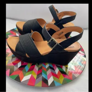 Kork-Ease Womens ADELPHI Black Wedge Platform Leather Sandals Sz 9