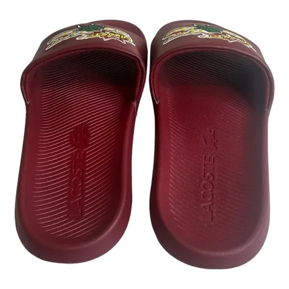 Lacoste Men's Croco Synthetic Slides/Sandals Burgundy/Yellow Size 12