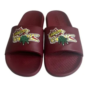 Lacoste Men's Croco Synthetic Slides/Sandals Burgundy/Yellow Size 12