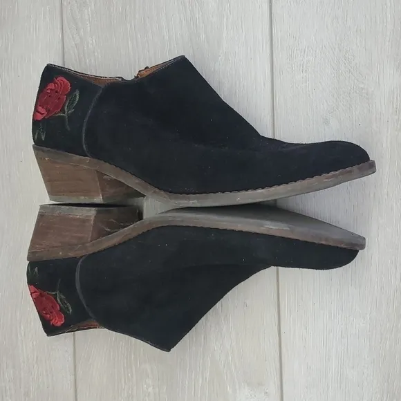 Lucky Brand Womens Faithly2 Ankle Suede Heeled Boots shoes comfort sz 8.5