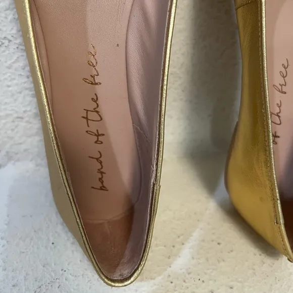 Made In Brazil Gold Leather Metallic Square Toes Ballet Flats Comfort sandals 10