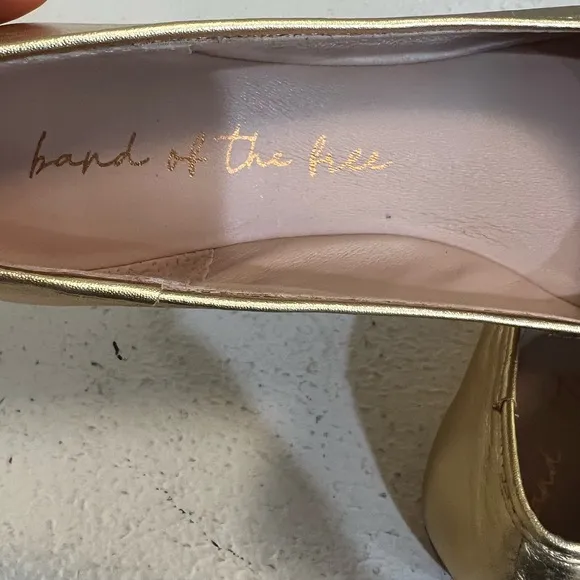 Made In Brazil Gold Leather Metallic Square Toes Ballet Flats Comfort sandals 10