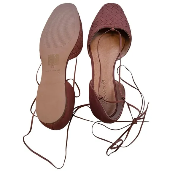 MADEWELL The Celina Lace-Up Leather Flat in Woven Nubuck Tan/Brown Size 9.5