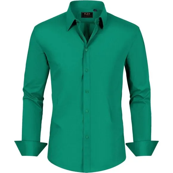 Men's Dress Shirts Stretch Stain Shield Long Sleeve Solid  Button Down Shirts