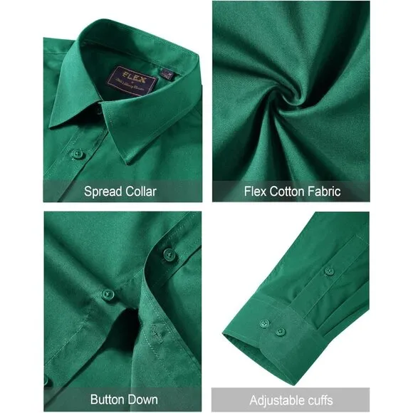 Men's Dress Shirts Stretch Stain Shield Long Sleeve Solid  Button Down Shirts