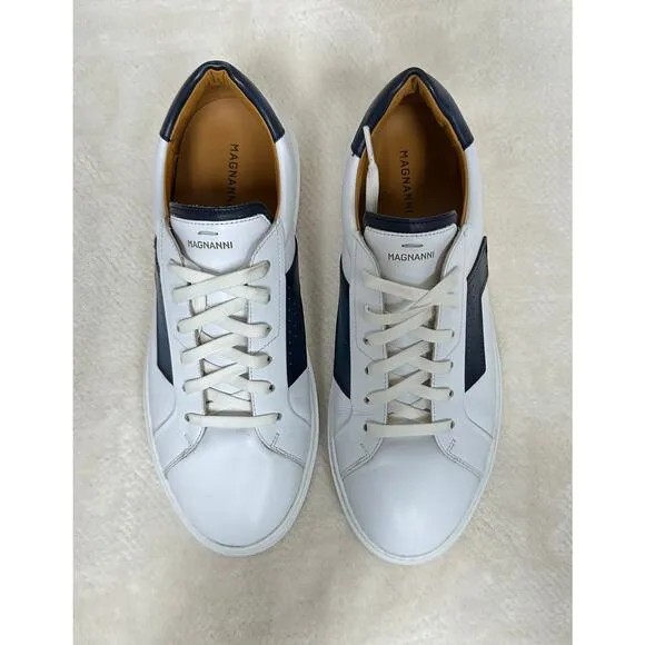 Men’s Magnanni White Leather Sneakers - Navy Accent – Made in Portugal