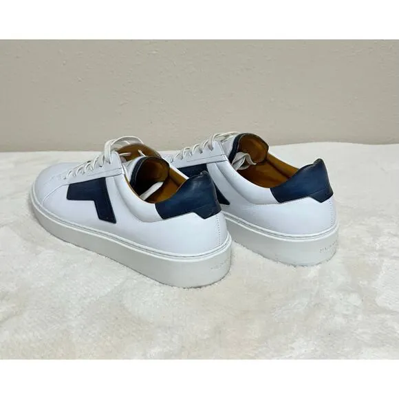 Men’s Magnanni White Leather Sneakers - Navy Accent – Made in Portugal