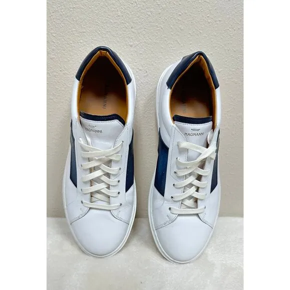Men’s Magnanni White Leather Sneakers - Navy Accent – Made in Portugal
