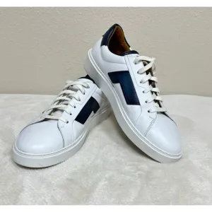 Men’s Magnanni White Leather Sneakers - Navy Accent – Made in Portugal