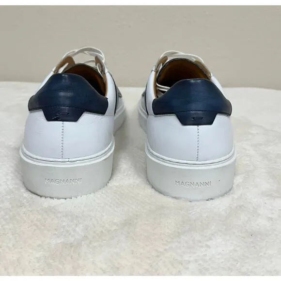 Men’s Magnanni White Leather Sneakers - Navy Accent – Made in Portugal