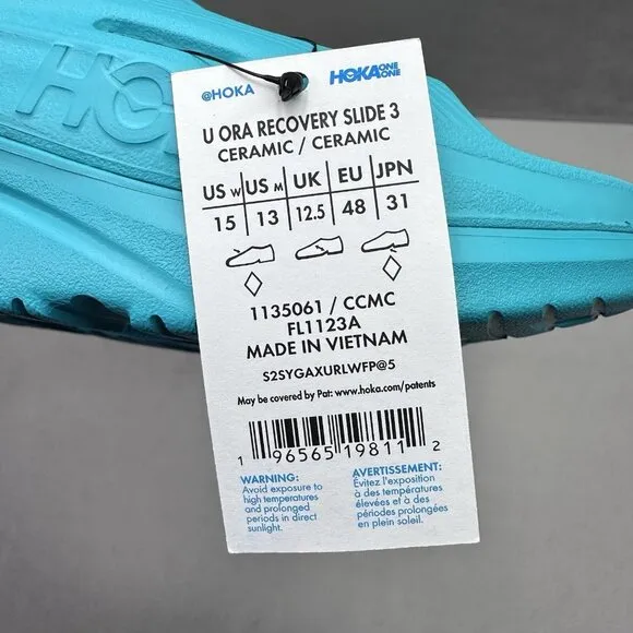 Mens Size 13 Hoka One One Ora Recovery Slide 3 Sandals Ceramic Blue Sport Slides