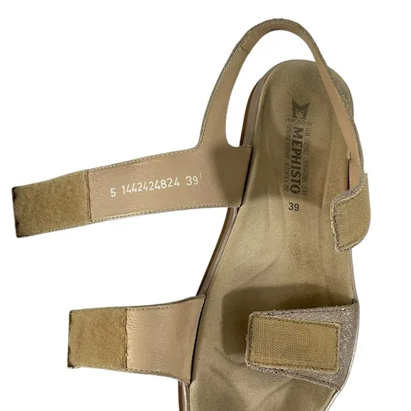 Mephisto Dominica Sandals Light Taupe Metallic Leather Size 39 US 9