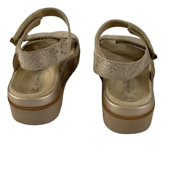 Mephisto Dominica Sandals Light Taupe Metallic Leather Size 39 US 9