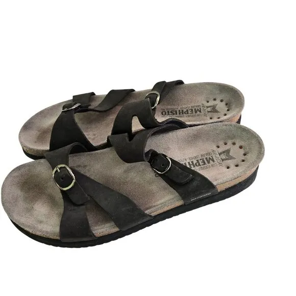 Mephisto Hannel Black Suede Comfort Support Sandals Size 40/10