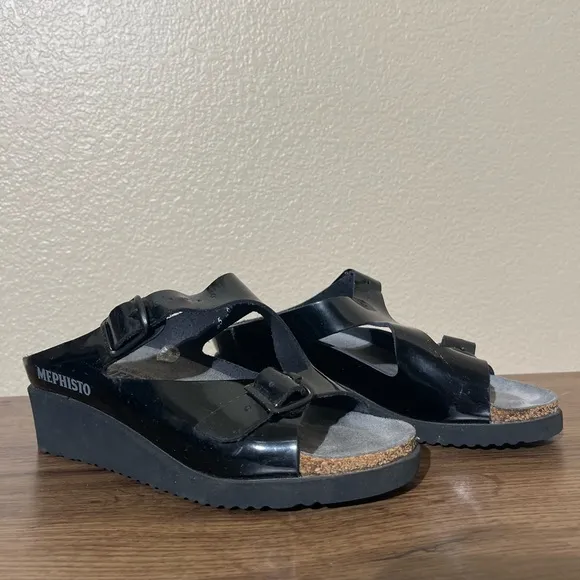 Mephisto Women's Black Wedge Sandals