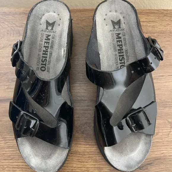 Mephisto Women's Black Wedge Sandals