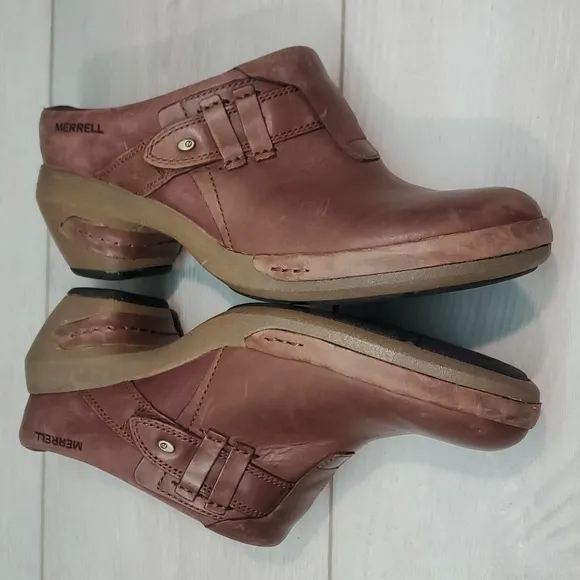 Merrell Woman Luxe Plunge Brown Leather Comfort Clogs Mule shoes sz 9
