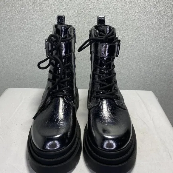 Michael Kors Colby High-Top Leather Lace-Up Boots – Silver – Women’s Size 9 –