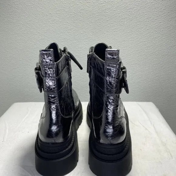 Michael Kors Colby High-Top Leather Lace-Up Boots – Silver – Women’s Size 9 –