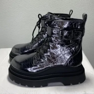 Michael Kors Colby High-Top Leather Lace-Up Boots – Silver – Women’s Size 9 –