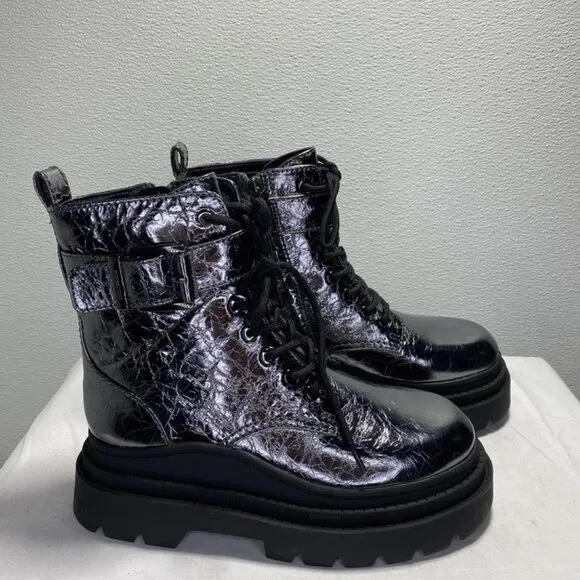 Michael Kors Colby High-Top Leather Lace-Up Boots – Silver – Women’s Size 9 –