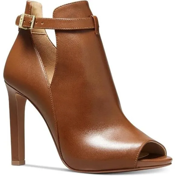 MICHAEL KORS LAWSON HIGH HEEL BUCKELED OPEN TOE SHOE. VACHETTA LEATHER. $298 SZ5