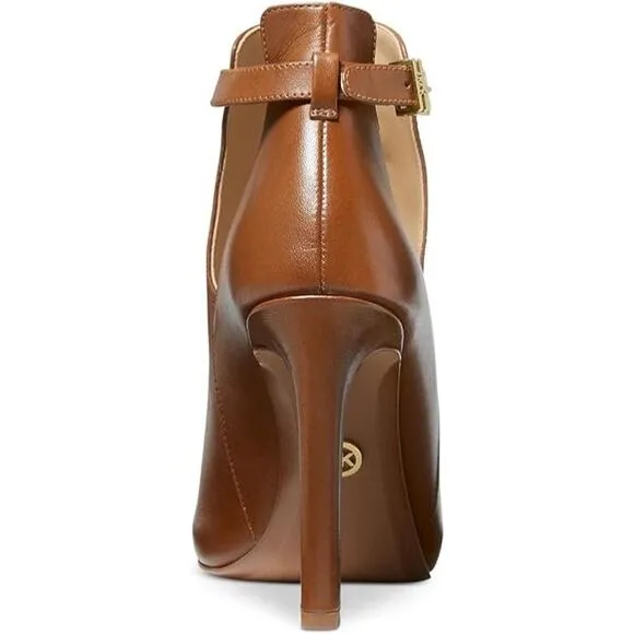 MICHAEL KORS LAWSON HIGH HEEL BUCKELED OPEN TOE SHOE. VACHETTA LEATHER. $298 SZ5