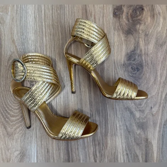 Michael Kors Remi Metallic Snake Embossed Leather Sandal Size 6 EUC