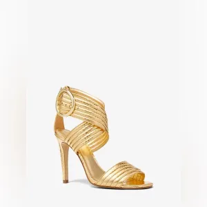 Michael Kors Remi Metallic Snake Embossed Leather Sandal Size 6 EUC