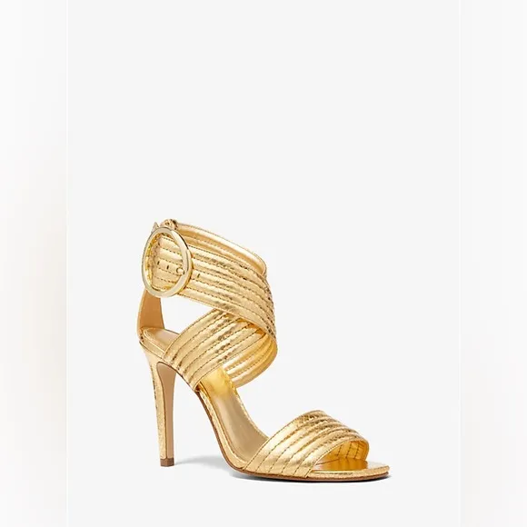 Michael Kors Remi Metallic Snake Embossed Leather Sandal Size 6 EUC