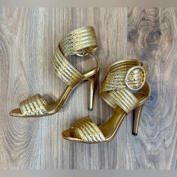 Michael Kors Remi Metallic Snake Embossed Leather Sandal Size 6 EUC