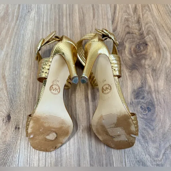 Michael Kors Remi Metallic Snake Embossed Leather Sandal Size 6 EUC