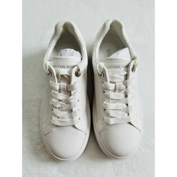 Michael Kors Womens White Faux Leather  Lace Up Platform Sneakers Shoes Sz 5.5M