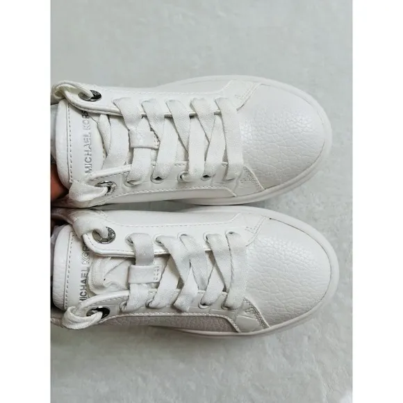 Michael Kors Womens White Faux Leather  Lace Up Platform Sneakers Shoes Sz 5.5M
