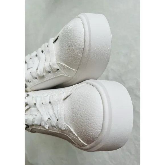 Michael Kors Womens White Faux Leather  Lace Up Platform Sneakers Shoes Sz 5.5M