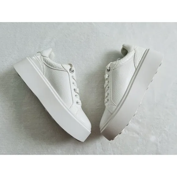 Michael Kors Womens White Faux Leather  Lace Up Platform Sneakers Shoes Sz 5.5M