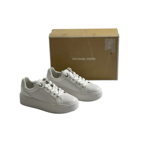 Michael Kors Womens White Faux Leather  Lace Up Platform Sneakers Shoes Sz 5.5M